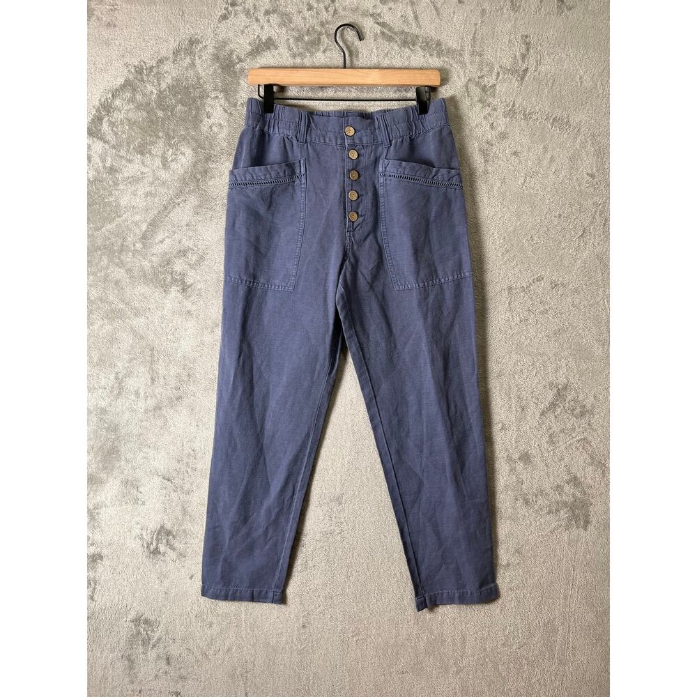 Sundance Linen Blend Button Front Tapered Pants Blue Boho Cottagecore Size 6 New